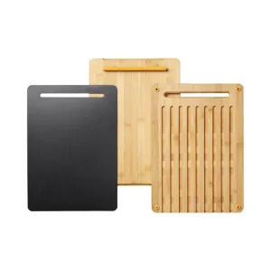 Fiskars 1057550 Kitchen Cutting Board Rectangular Bamboo, Plastic Bamboo, Black